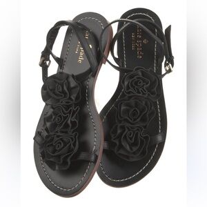 Kate Spade Black Caryl Rose Flower T-Strap Flat
Sandals (Size 8.5)